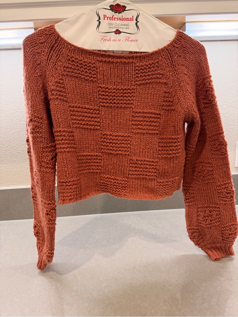 O'Neill Rust Textured Checker Knit Crewneck Sweater